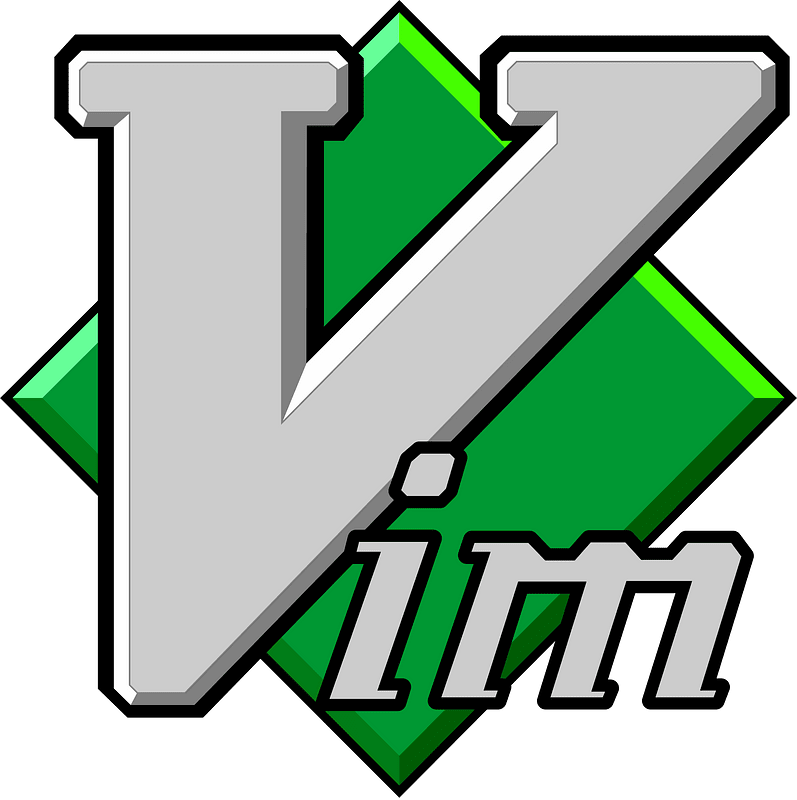 vimのアイコン 大きい「V」の下に揃えて「im」が配置されている。「Vim」の文字の背景には緑色のひし形が配置されている。